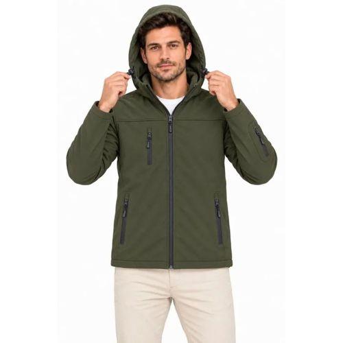 Erkek Su Geçirmez Softshell İçi Polar Astarlı Çıkarılabilir Kapüşonlu 4 Cepli Mont Ceket - Haki