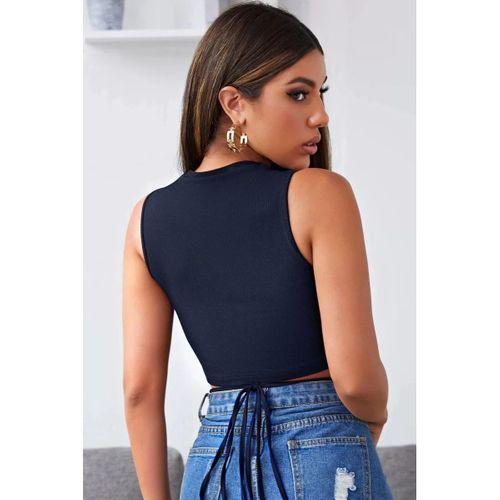 Kadın Lacivert Çapraz Bağlamalı Crop Top Büstiyer