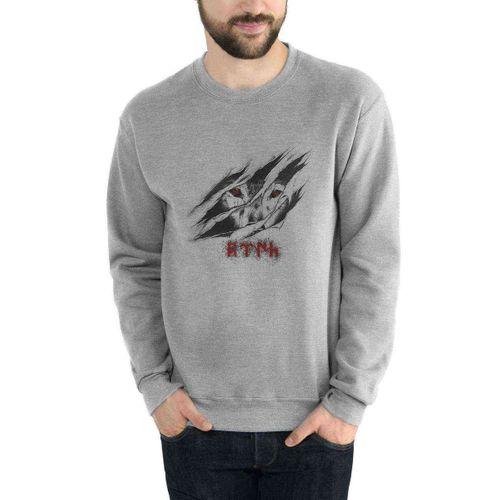 Türk Kurt Pençesi Baskılı Gri Erkek Sweatshirt