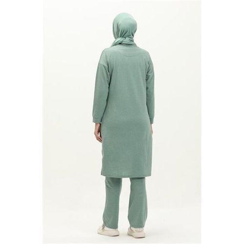 Bisiklet Yaka Fermuarlı Uzun Tunik Sade Basic Spor Takımı - 03044 - Çağla Yeşili