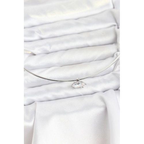 Pirinç Gümüş Renk Choker Model Zirkon Taşlı Kadın Kolye