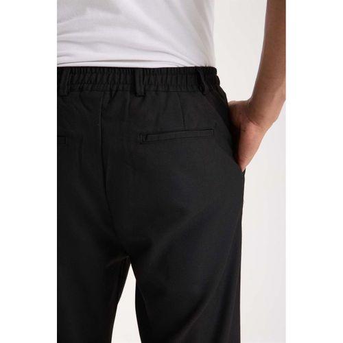 Bezayağı Kumaş Relax Fit Duble Paça Jogger Pantolon - Siyah