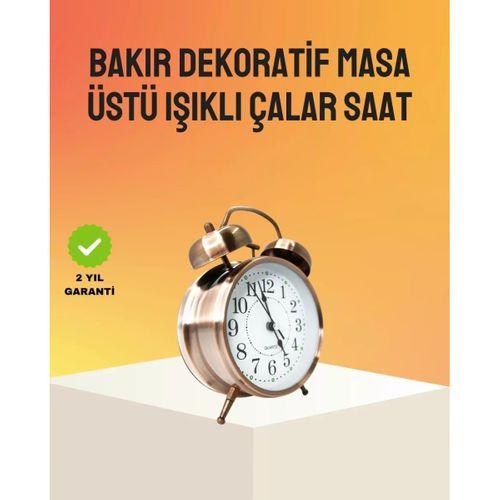 Retro Tarz Bronz Dekoratif Masa Saati Metal Gövde Yüksek Sesli Alarm