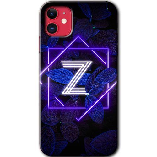 iPhone 11 Kılıf HD Desen Baskılı Arka Kapak + Mat Kobra Cam - Dark Neon Yaprak Z Harfi