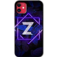 iPhone 11 Kılıf HD Desen Baskılı Arka Kapak + Mat Kobra Cam - Dark Neon Yaprak Z Harfi