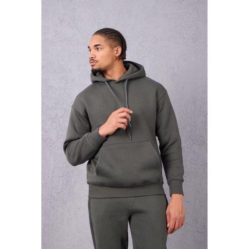 Şardonlu Kanguru Cepli Sweatshirt - 3 İplik Şardonlu Lastik Paça Erkek Eşofman Altı- Eşofman Takımı - Çam Yeşili