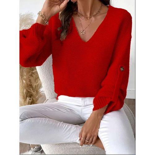 Kadın Uzun Kollu V Yakalı Düğmeli Triko Bluz