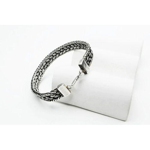 El Örmesi Papağan Kilitli Gümüş Erkek Bileklik