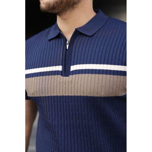 Erkek Örgü Desenli Renkli Kısa Kollu Triko Tişört