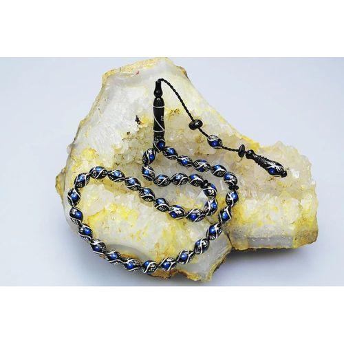 Oltu Taşı Beyzi Çeşmi Bülbül Mavi İşlemeli Tespih