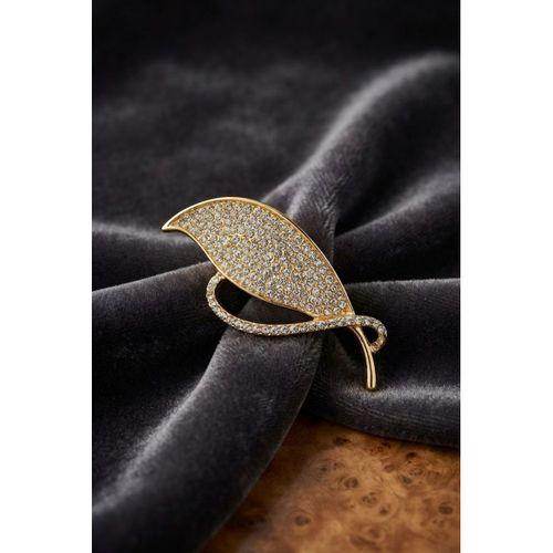 Gold Renk Zirkon Taşlı Yaprak Model Broş