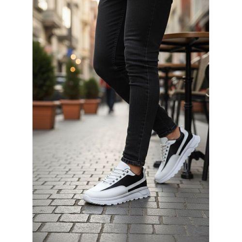 BA0246 Beyaz Siyah Parçalı Bağcıklı Yüksek Taban Günlük Erkek Ayakkabı