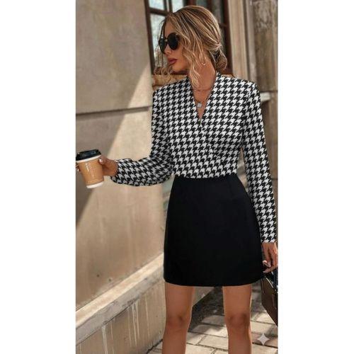 Kadın Uzun Kollu Kruvaze Yakalı üst Dalgıç Alt Ithal Krep Mini Elbise