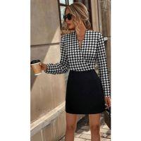 Kadın Uzun Kollu Kruvaze Yakalı üst Dalgıç Alt Ithal Krep Mini Elbise