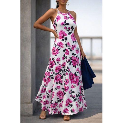 Kadın Omuzlardan Açık Ip Askılı Desenli Uzun Süprem Elbise