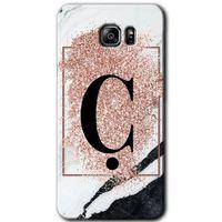 Potkal Hediye Fabrikası Samsung Galaxy Note 5 HD Baskılı Kılıf + 9D Tam Ekran Koruyucu - Pembe Mermer Desenli Ç Harfi