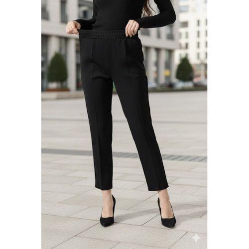 Kadın Uzun Kollu Dalıç Kumaş Cep Detay Beli Lastikli ütüsüz Pantolon