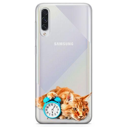 Samsung Galaxy A70s Kılıf Masa Saati Kedi Arka Kapak Koruma Desenli Full Koruyucu