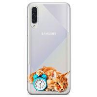 Samsung Galaxy A70s Kılıf Masa Saati Kedi Arka Kapak Koruma Desenli Full Koruyucu