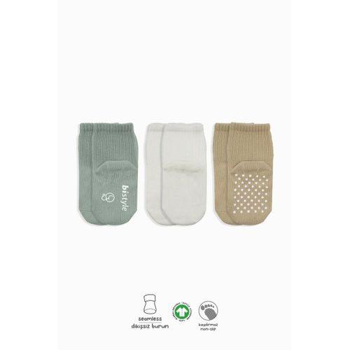Bistyle Bistyle Basic Kaymaz Penye Soket Çorap 3'Lü BS10107 Nil Ekru Bej