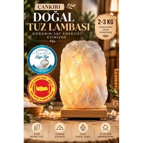Çankırı 2-3 Kg Gri Doğal Kaya Tuzu Lambası Ahşap Kaideli Dekoratif Lamba