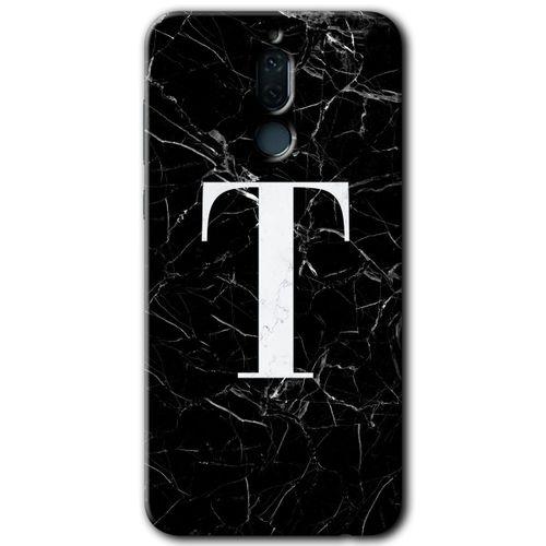 Huawei Mate 10 Lite Kılıf HD Desen Baskılı Arka Kapak - Siyah Mermer Desenli T Harfi