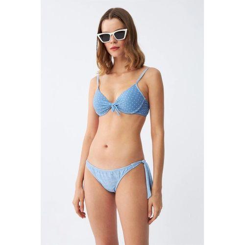 Kadın Yandan Bağlamalı Yarım Destekli Fiyonklu Alt Üst Bikini Takım Buz Mavisi