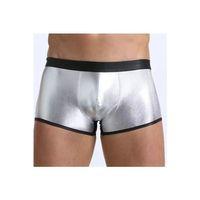 Fantezi Deri Görünümlü Gümüş Erkek Boxer Tanga