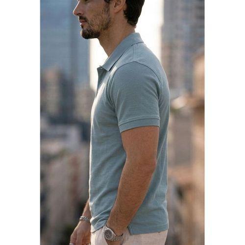 Orlando Polo Yaka Pike Kumaş Relaxed Fit Basic Düğmeli Relaxed Fit Erkek T-Shirt - Açık Mavi