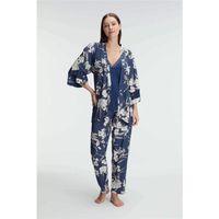 İp Askılı V Yaka Viskon Çiçek Desenli Yazlık Dantel Detaylı Pijama Sabahlık Takımı