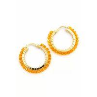 Kristal Boncuk Halka Küpe - Turuncu