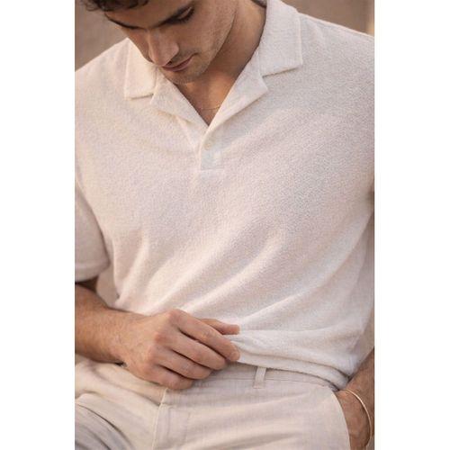 Aretus Şönil Kumaş Regular Fit Tek Düğmeli Polo Yaka Erkek T-Shirt - Ekru