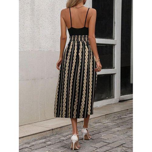 Kadın Ip Askılı Kruvaze Yakalı üst Viskon Alt Desenli Süprem Elbise