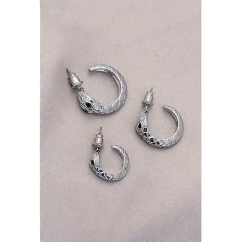 Yılan Tasarımlı Halka Model Gümüş Metal Küpe Seti