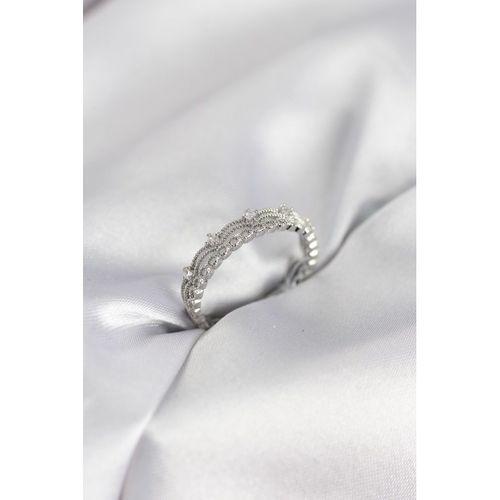 Gümüş Renk Motif Desenli Zirkon Taşlı Kadın Yüzük