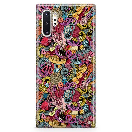 Samsung Galaxy Note 10 Plus Kılıf Doodle Dikiş Makinesi Arka Kapak Koruma Desenli Full Koruyucu