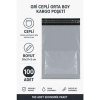 Gri Cepli Orta Boy Kargo Poşeti 30x37+5 Cm 100 Adet