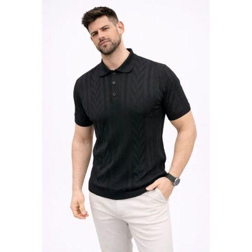 Erkek Yazlık Triko Tişört Kısa Kol Polo Yaka Düğmeli T-Shirt - Siyah