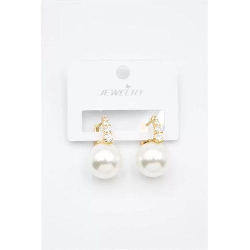 Taşlı İnci Küpe - Altın