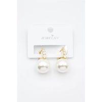 Taşlı İnci Küpe - Altın