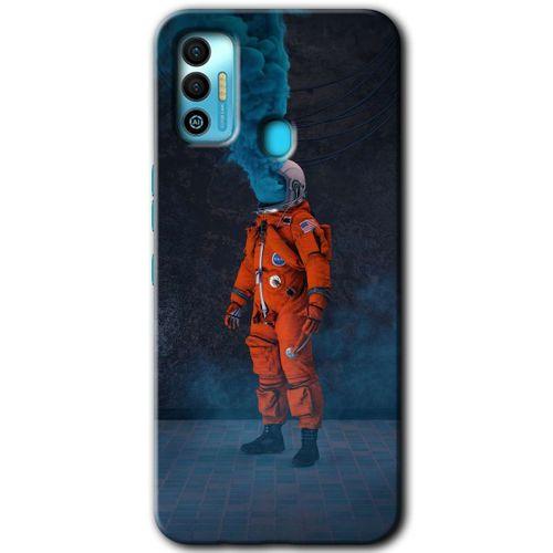 Potkal Hediye Fabrikası Tecno Spark 7T Kılıf HD Desen Baskılı Arka Kapak - Smoke Astronot