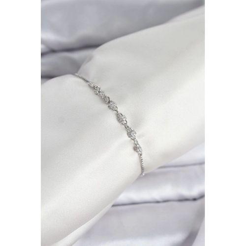 Gümüş Renk Zincir Model Zirkon Taşlı Pirinç Asansörlü Kadın Bileklik