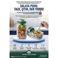 Sızdırmaz Salata Saklama Kabı Kasesi Taşınabilir Sos Hazneli Çıtçıtlı Dikdörtgen Salata Kavanozu 1 L 723538