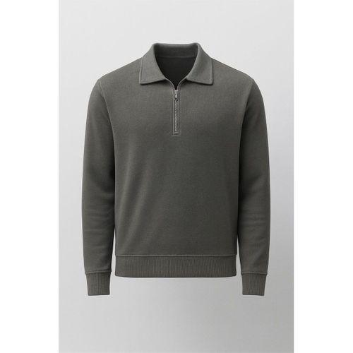 Eric Relax Fit Yarım Fermuarlı Polo Yaka Selanik Kumaş Erkek Sweatshirt - Avcı Yeşili