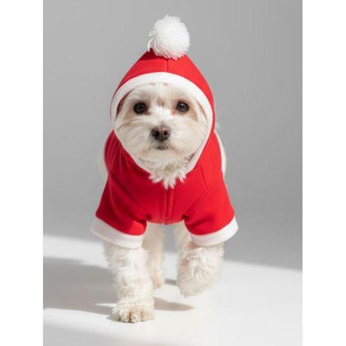 Uncle Teddy Kırmızı Xmas Köpek Kıyafeti | Kapüşonlu Polar Noel Sweatshirt | Küçük Irklar İçin