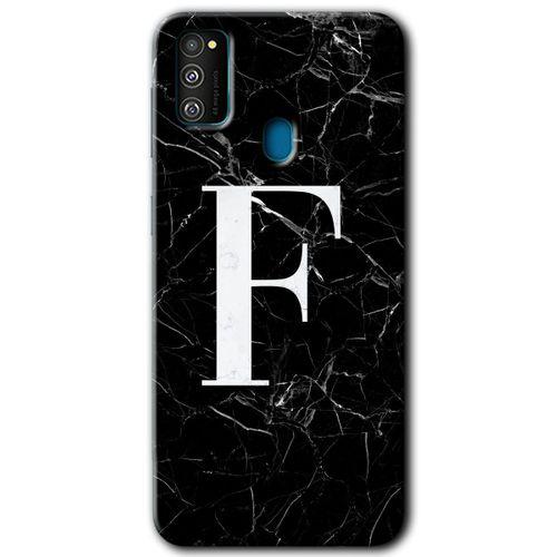 Potkal Hediye Fabrikası Samsung Galaxy M30s Kılıf HD Desen Baskılı Arka Kapak - Siyah Mermer Desenli F Harfi