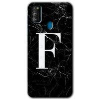 Potkal Hediye Fabrikası Samsung Galaxy M30s Kılıf HD Desen Baskılı Arka Kapak - Siyah Mermer Desenli F Harfi