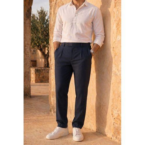 Forner Regular Fit Beli Lastikli Kemer Detaylı Erkek Kumaş Pantolon - Lacivert