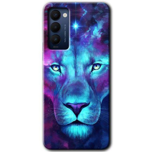MRCİLETİSİM Tecno Camon 18P Kılıf HD Desen Baskılı Arka Kapak+Temperli Cam - Neon Lion