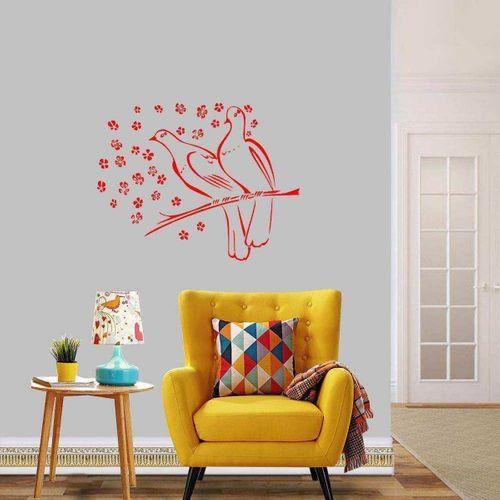 Daldaki Muhabbet Kumruları, Kuşlar, Doğa Dekoratif Duvar Sticker, Çıkartma, Etiket Kırmızı